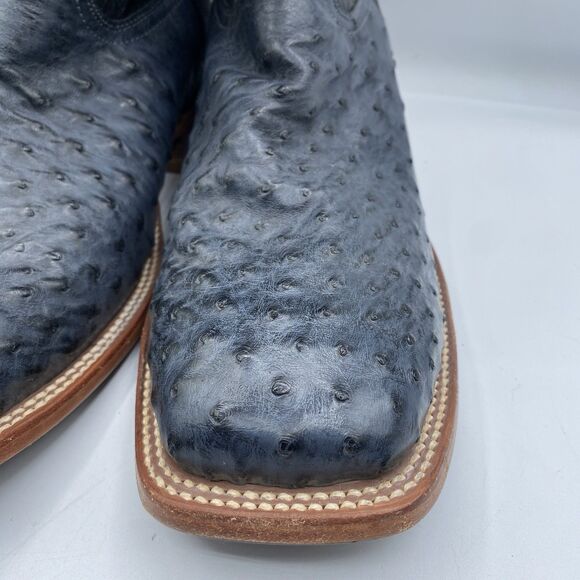 Tony Lama Moore Western Boots Mens 13 D Blue Full Quill Ostrich Leather TL5355